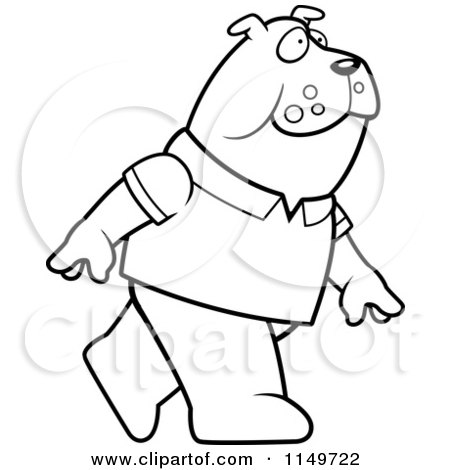 Cartoon Clipart Of A Black And White Bulldog Wearing a Shirt and Walking Upright - Vector Outlined Coloring Page by Cory Thoman