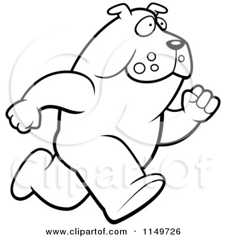 Cartoon Clipart Of A Black And White Bulldog Running Upright - Vector Outlined Coloring Page by Cory Thoman