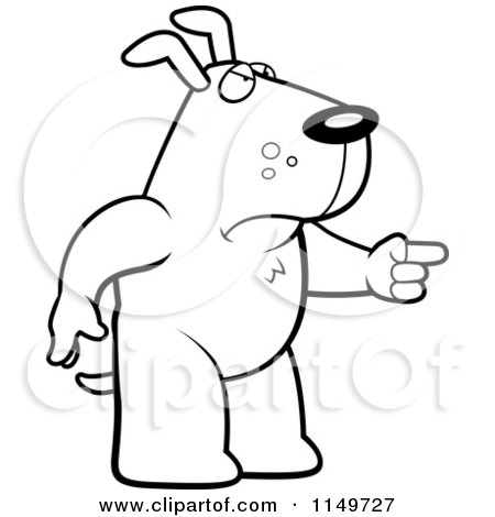 Cartoon Clipart Of A Black And White Angry Dog Standing and Pointing His Finger to the Right - Vector Outlined Coloring Page by Cory Thoman