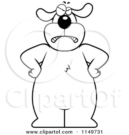 Cartoon Clipart Of A Black And White Big Angry Dog Standing with His Hands on His Hips - Vector Outlined Coloring Page by Cory Thoman