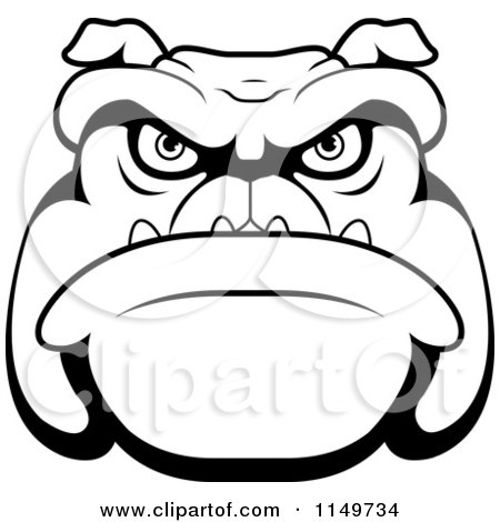 Cartoon Clipart Of A Black And White Mean Bulldog Face - Vector Outlined Coloring Page by Cory Thoman