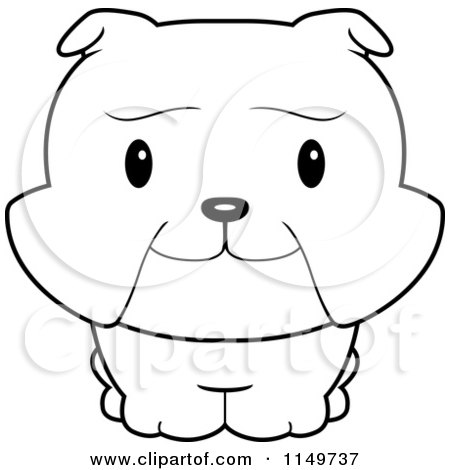 Cartoon Clipart Of A Black And White Baby Bulldog Smiling Upwards - Vector Outlined Coloring Page by Cory Thoman