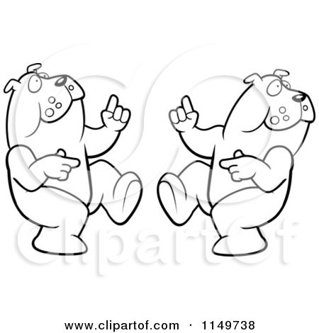 Cartoon Clipart Of A Black And White Dancing Bulldog Couple - Vector Outlined Coloring Page by Cory Thoman