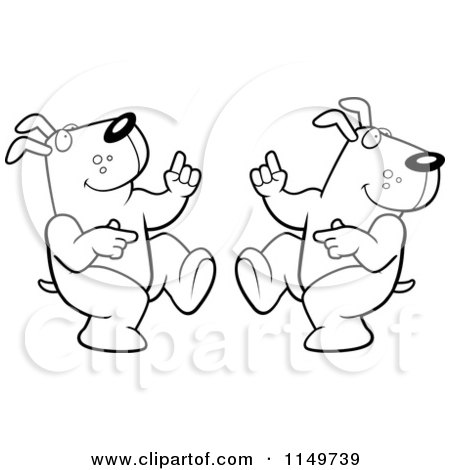 Cartoon Clipart Of Black And White Dancing Dogs - Vector Outlined Coloring Page by Cory Thoman
