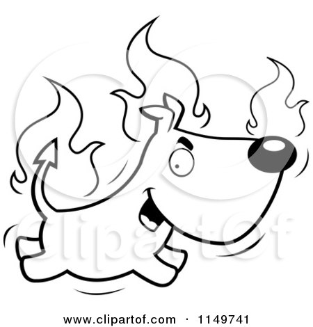Cartoon Clipart Of A Black And White Fiery Devil Dog - Vector Outlined Coloring Page by Cory Thoman