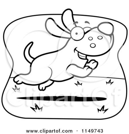Cartoon Clipart Of A Black And White Running Dog - Vector Outlined Coloring Page by Cory Thoman