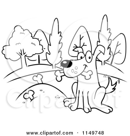 Cartoon Clipart Of A Black And White Dog Wagging His Tail Proudly by Buried Bones - Vector Outlined Coloring Page by Cory Thoman