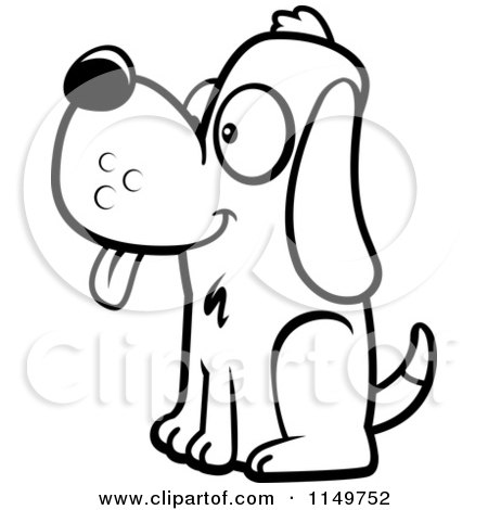 Cartoon Clipart Of A Black And White Happy White Dog with Ears, Sitting and  Looking Left - Vector Outlined Coloring Page by Cory Thoman #1149752