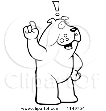 Cartoon Clipart Of A Black And White Bulldog Exclaiming an Idea - Vector Outlined Coloring Page by Cory Thoman