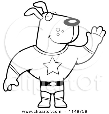 Cartoon Clipart Of A Black And White Doggy Character Super Hero Waving - Vector Outlined Coloring Page by Cory Thoman