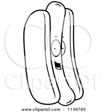 Cartoon Clipart Of A Black And White Smiling Hot Dog Face - Vector Outlined Coloring Page by Cory Thoman