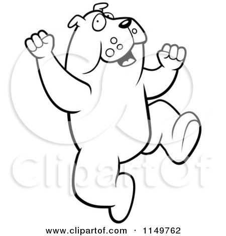 Cartoon Clipart Of A Black And White Excited Bulldog Jumping - Vector Outlined Coloring Page by Cory Thoman