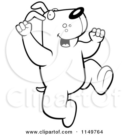 Cartoon Clipart Of A Black And White Jumping Doggy Character - Vector Outlined Coloring Page by Cory Thoman