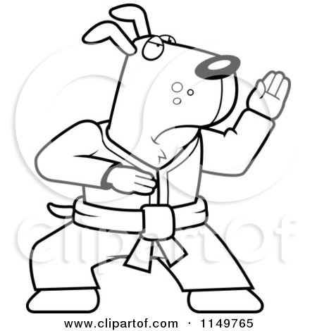 Cartoon Clipart Of A Black And White Karate Dog - Vector Outlined Coloring Page by Cory Thoman