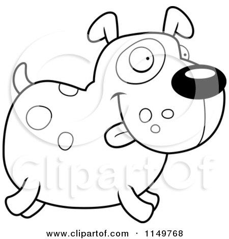 Cartoon Clipart Of A Black And White Spotted Dog Running - Vector Outlined Coloring Page by Cory Thoman