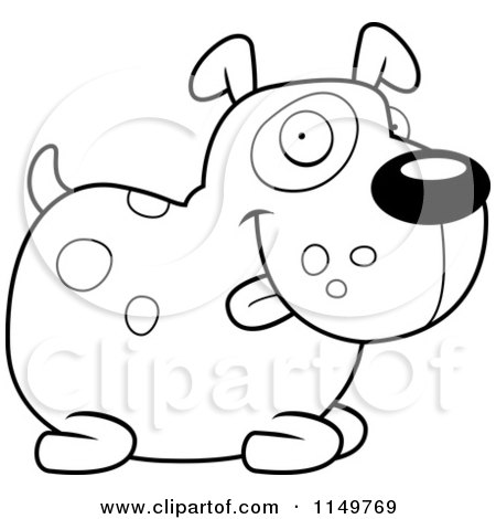 Cartoon Clipart Of A Black And White Chubby Spotted Dog Sitting - Vector Outlined Coloring Page by Cory Thoman