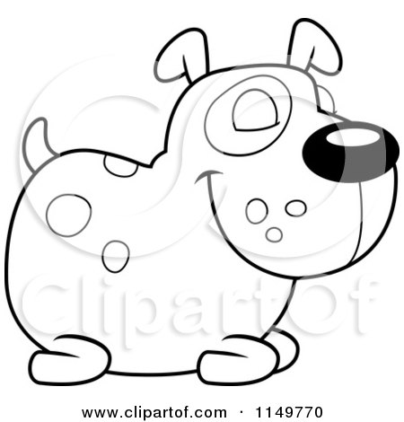 Cartoon Clipart Of A Black And White Spotted Dog Resting - Vector Outlined Coloring Page by Cory Thoman