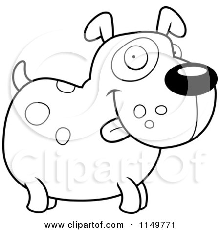 Cartoon Clipart Of A Black And White Spotted Dog Standing - Vector Outlined Coloring Page by Cory Thoman