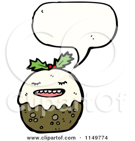 Cartoon of a Thinking Christmas Pudding Mascot - Royalty Free Vector Clipart by lineartestpilot