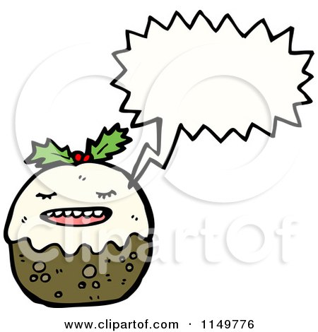 Cartoon of a Thinking Christmas Pudding Mascot - Royalty Free Vector Clipart by lineartestpilot