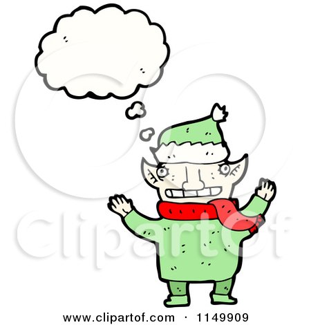 Cartoon of a Thinking Christmas Elf - Royalty Free Vector Clipart by lineartestpilot