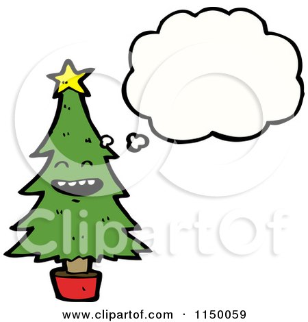 Cartoon of a Thinking Christmas Tree Mascot - Royalty Free Vector Clipart by lineartestpilot