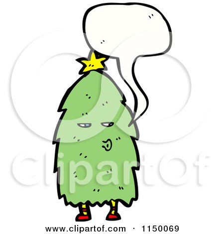 Cartoon of a Thinking Christmas Tree Mascot - Royalty Free Vector Clipart by lineartestpilot