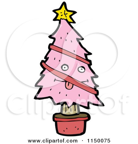 Cartoon of a Pink Christmas Tree Mascot - Royalty Free Vector Clipart by lineartestpilot