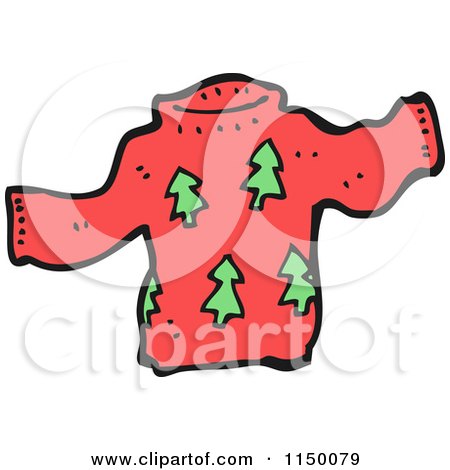 Cartoon of a Red Christmas Tree Sweater - Royalty Free Vector Clipart by lineartestpilot