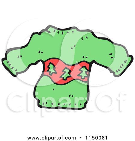 Cartoon of a Green Christmas Tree Sweater - Royalty Free Vector Clipart by lineartestpilot