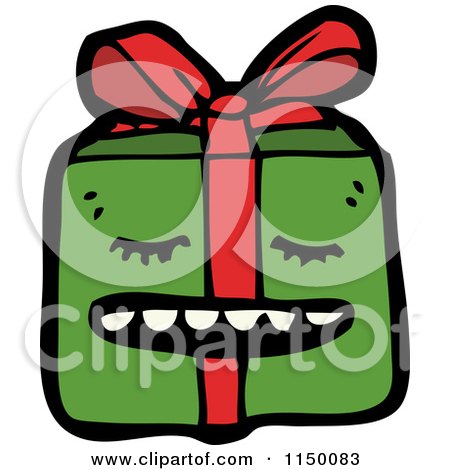 Cartoon of a Christmas Gift Mascot - Royalty Free Vector Clipart by lineartestpilot