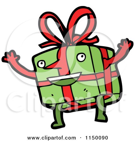 Cartoon of a Christmas Gift Mascot - Royalty Free Vector Clipart by lineartestpilot