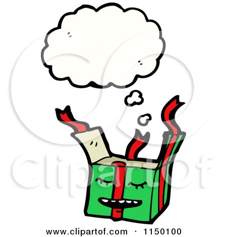 Cartoon of a Thinking Opened Christmas Gift - Royalty Free Vector Clipart by lineartestpilot