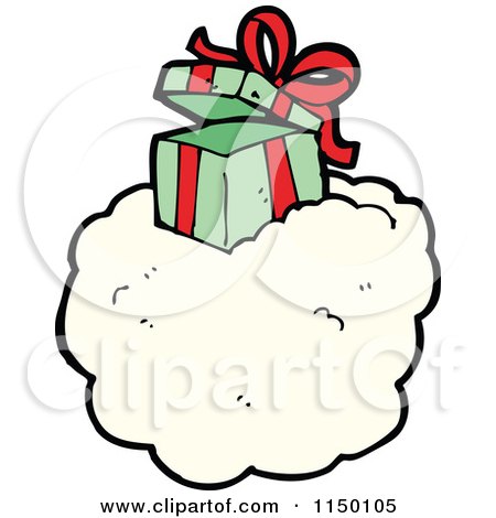 Cartoon of a Christmas Gift on a Cloud - Royalty Free Vector Clipart by lineartestpilot