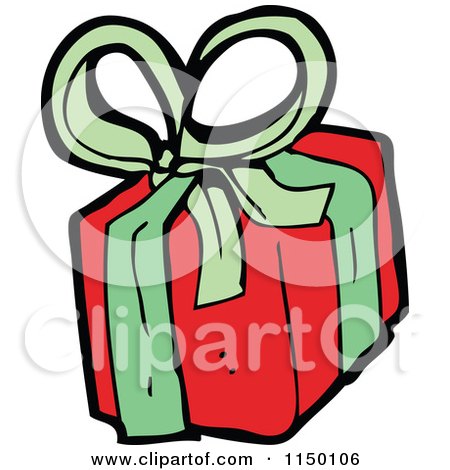 Cartoon of a Christmas Gift Box - Royalty Free Vector Clipart by lineartestpilot