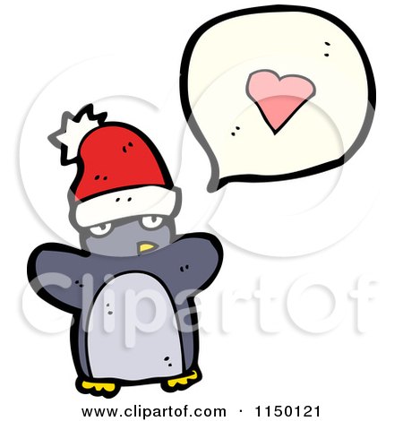 Cartoon of a Penguin Thinking About Love - Royalty Free Vector Clipart by lineartestpilot