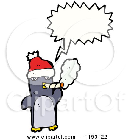 Cartoon of a Thinking Christmas Penguin - Royalty Free Vector Clipart by lineartestpilot