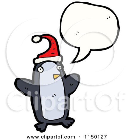 Cartoon of a Thinking Christmas Penguin - Royalty Free Vector Clipart by lineartestpilot