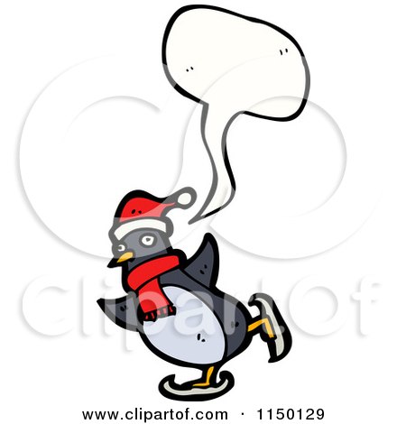 Cartoon of a Thinking Ice Skating Christmas Penguin - Royalty Free Vector Clipart by lineartestpilot