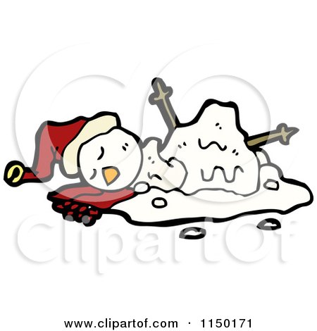 Cartoon of a Winter Christmas Melting Snowman - Royalty Free Vector Clipart by lineartestpilot