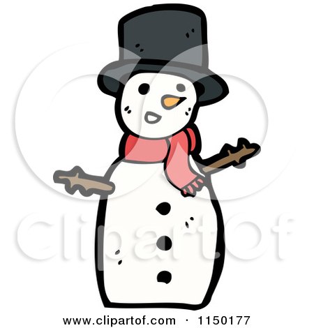 Cartoon of a Winter Christmas Snowman - Royalty Free Vector Clipart by lineartestpilot