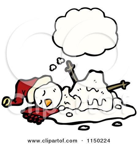 Cartoon of a Thinking Winter Christmas Melting Snowman - Royalty Free Vector Clipart by lineartestpilot