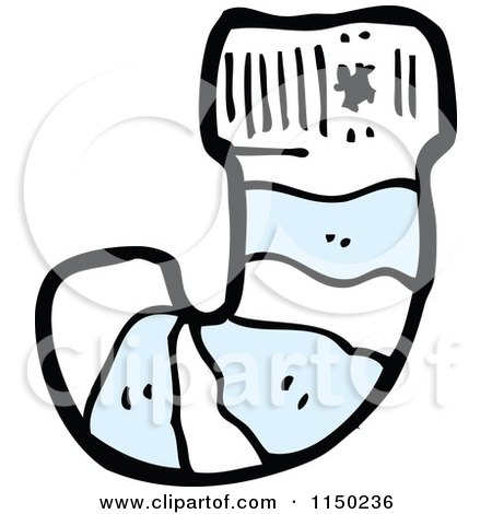 Cartoon of a Blue and White Striped Christmas Stocking - Royalty Free Vector Clipart by lineartestpilot