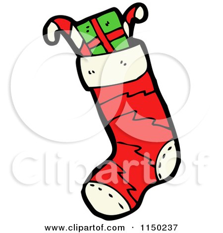 Cartoon of a Stuffed Christmas Stocking - Royalty Free Vector Clipart by lineartestpilot