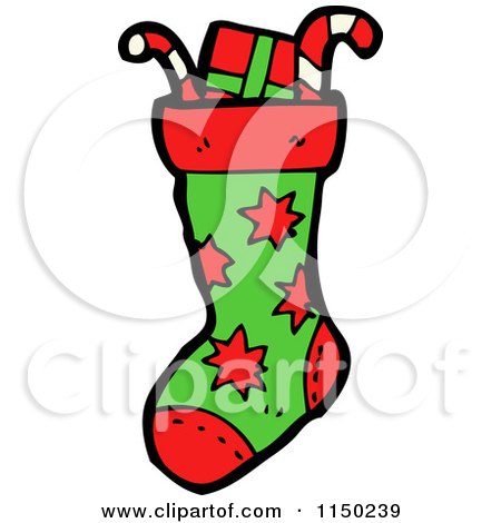 Cartoon of a Stuffed Christmas Stocking - Royalty Free Vector Clipart by lineartestpilot