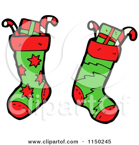Cartoon of Stuffed Christmas Stockings - Royalty Free Vector Clipart by lineartestpilot