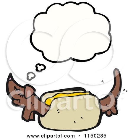 Cartoon of a Thinking Weiner Dog in a Bun - Royalty Free Vector Clipart by lineartestpilot