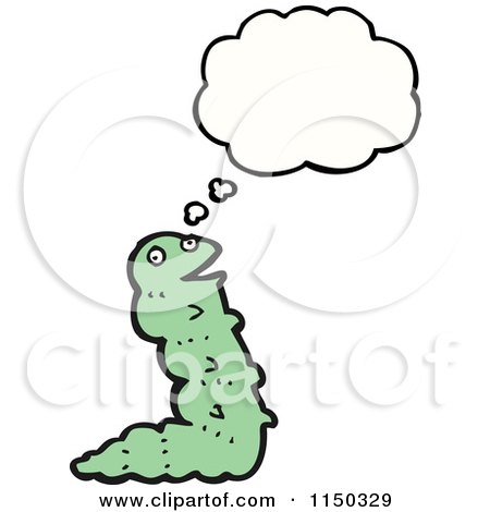 Cartoon of a Thinking Green Caterpillar - Royalty Free Vector Clipart by lineartestpilot