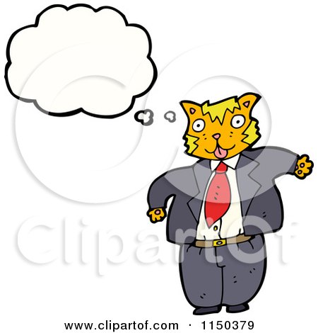 Cartoon of a Thinking Orange Cat - Royalty Free Vector Clipart by lineartestpilot