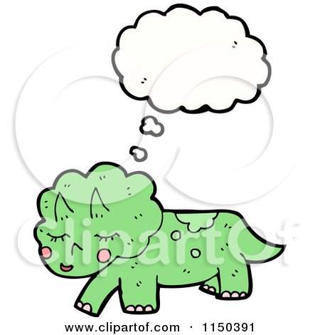 Cartoon of a Thinking Green Triceratops - Royalty Free Vector Clipart by lineartestpilot